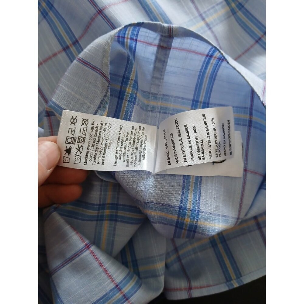Untuckit Triano L/S Button Down Shirt Size Large Blue Plaid Old Money Work - Picture 10 of 10
